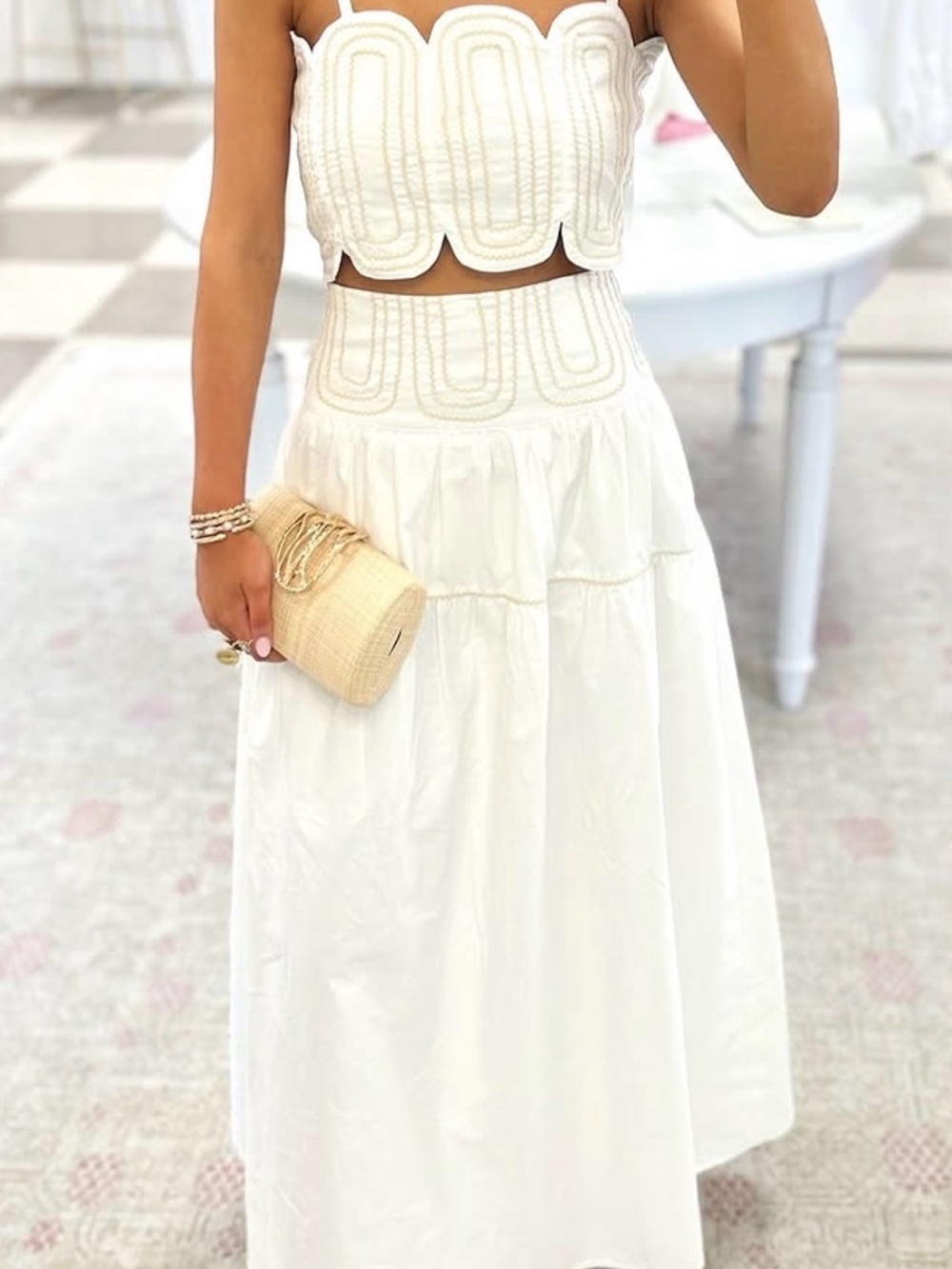 White Embroidered Tank and High-Waist Maxi Skirt Set - Picture 1 of 2